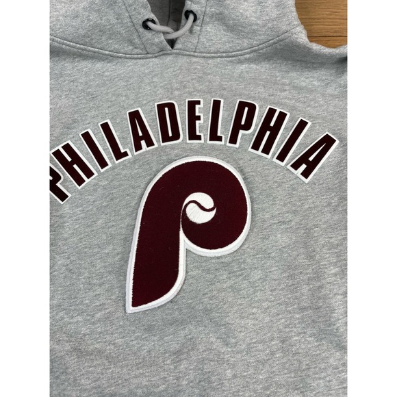 Philadelphia Phillies MLB Hoodie Sweatshirt Gray Pullover Baseball Patch - Picture 3 of 15